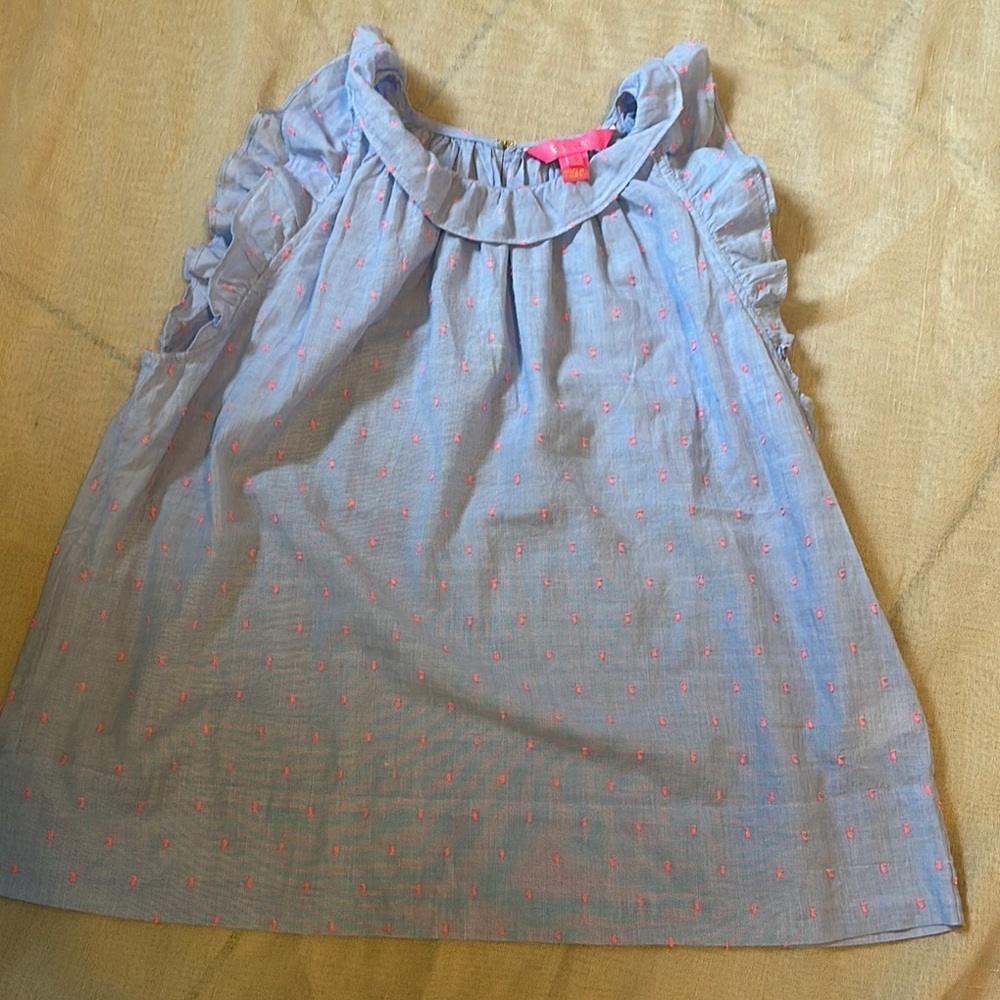 Lilly Pulitzer Blue and Pink Crop Top with Ruffled Neckline